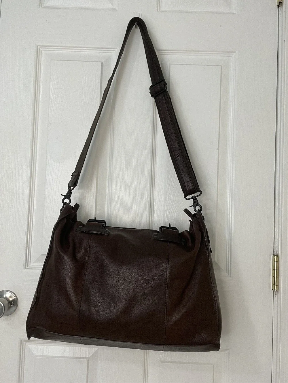 Barneys New York Dark Brown Leather Messenger Bag